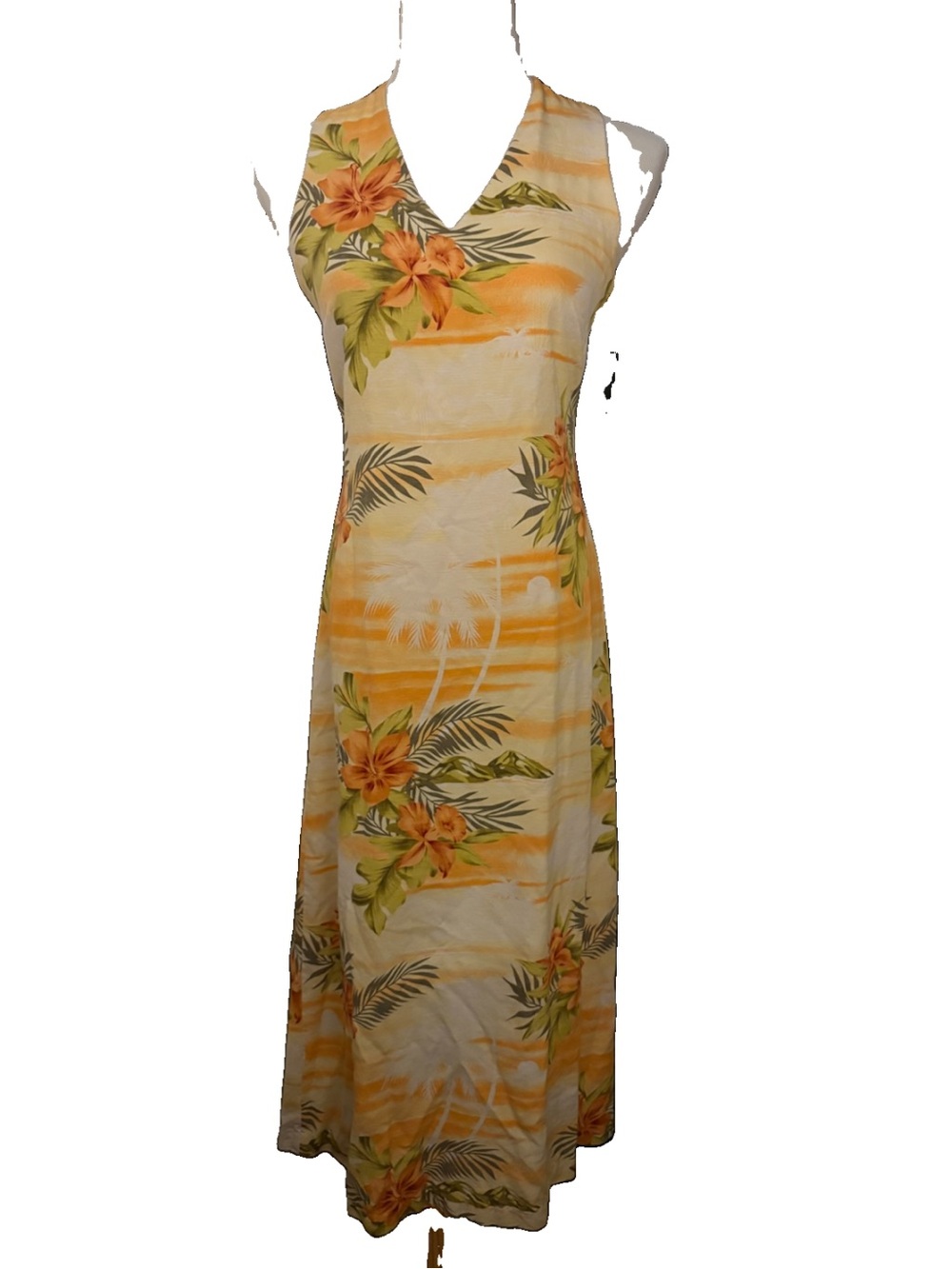 Vintage Tommy Bahama 100% Silk Yellow Tropical Floral V-Neck Maxi Dress - Picture 1 of 6
